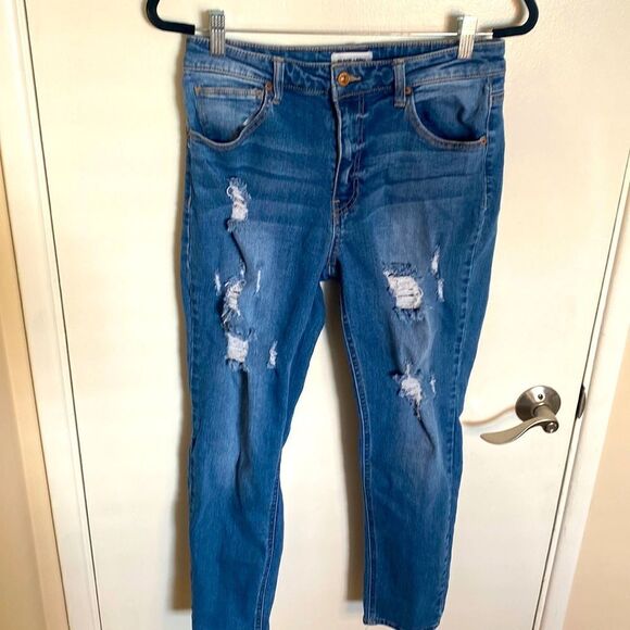 Black Label-distressed jeans medium blue wash-cropped ankle- stretchy- size 29 - Picture 1 of 10
